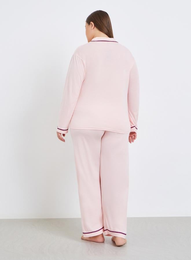 Styli Plus Size Rick Rack Trim Shirt and Pyjama Set - Image 5